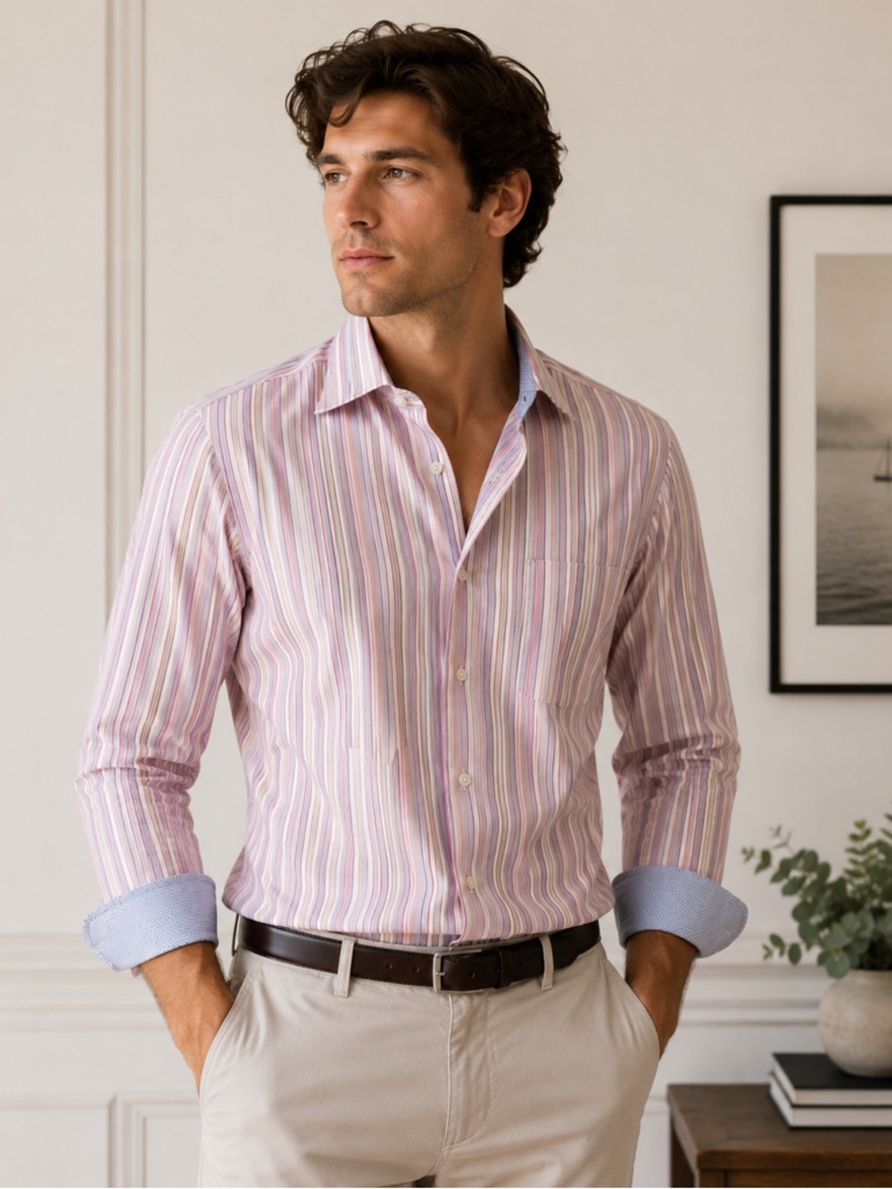 Ted Baker London Classic Men’s Pink Striped Button Front Dress Shirt 16.5 34/35